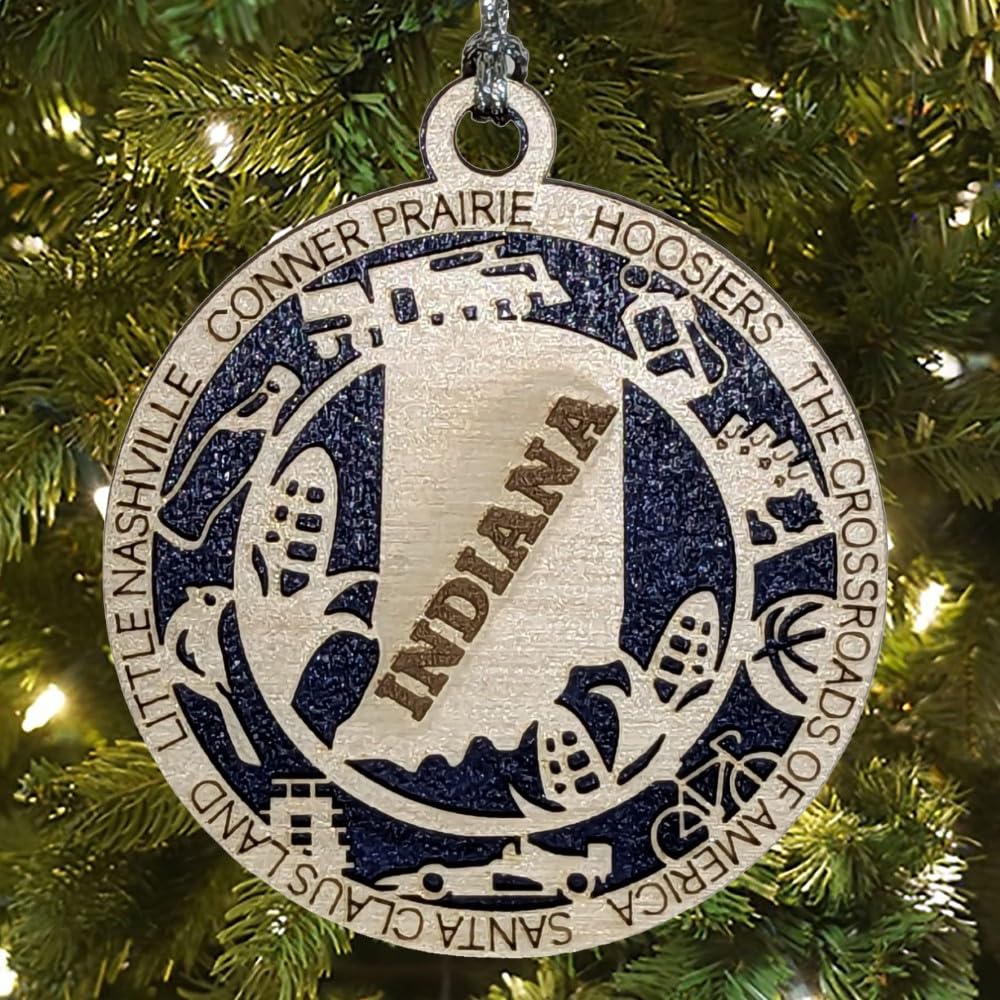 3" Indiana State Pride Christmas Ornament, Wood