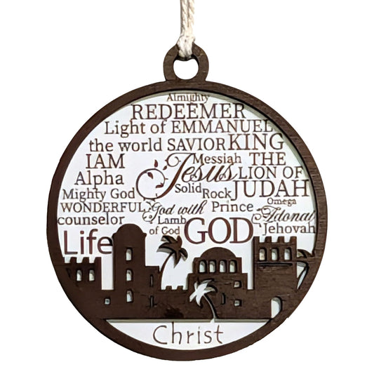 3" Names of Jesus Bethlehem Skyline Wood Ornament