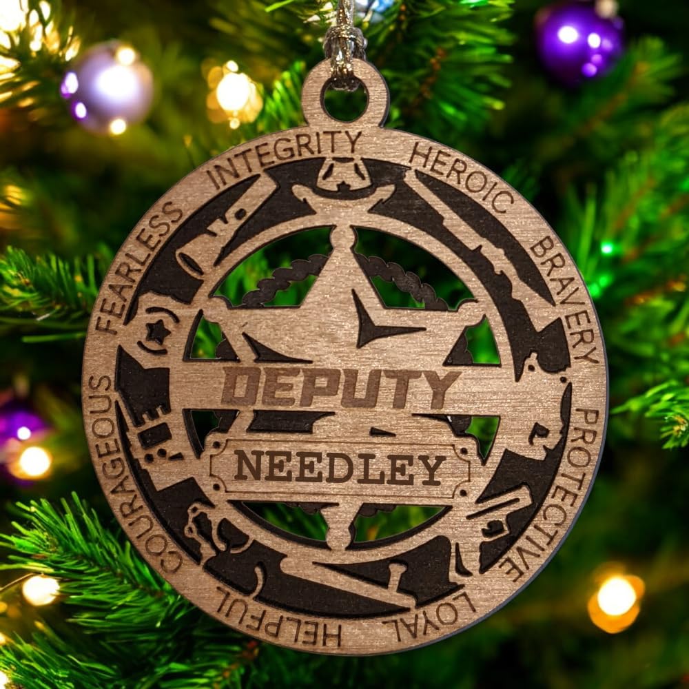 Personalized 3" Deputy 6-Pt Badge Wood Ornament - Cut Layer