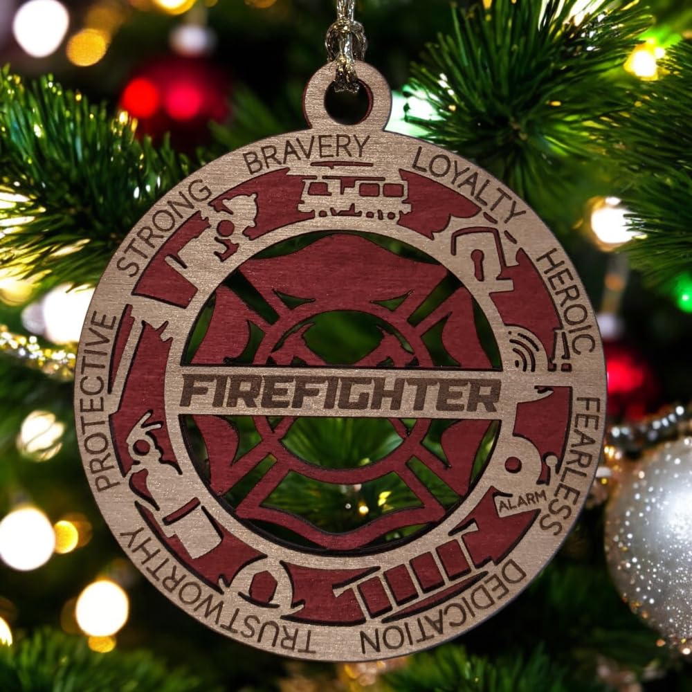 3" Firefighter Wood Christmas Ornament - Cut Layer