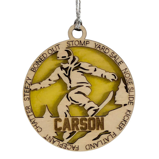 Handmade 3" Custom Name Male Snowboarder Ornament