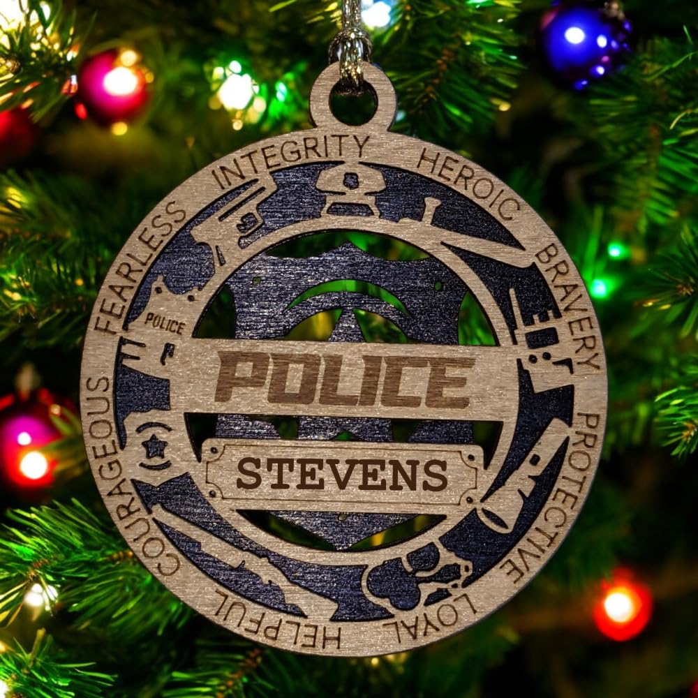 Personalized 3" Police Wood Christmas Ornament - Cut Layer