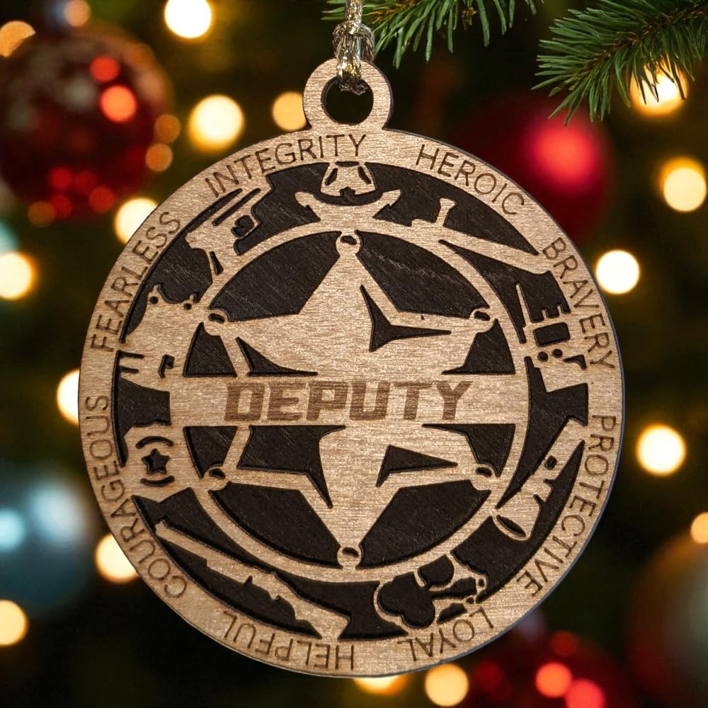 3" Deputy 6-Pt Badge Wood Ornament - Solid Backing