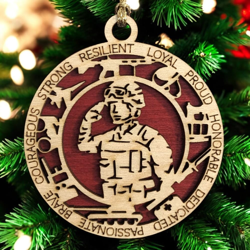 3" Marines Inspired Female Soldier Ornament, Field, Icons