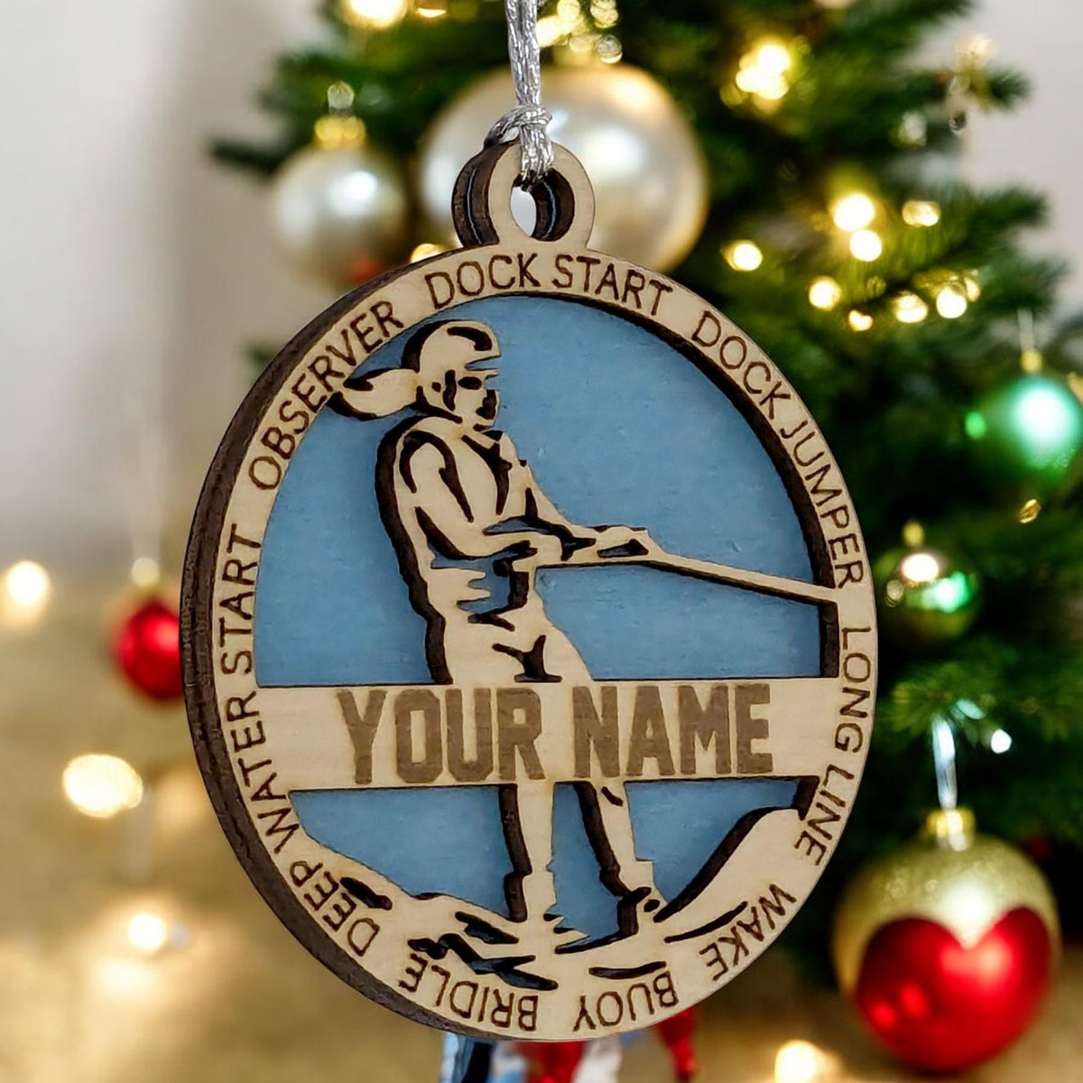 Handmade 3" Custom Name Female Water Skiing Ornament