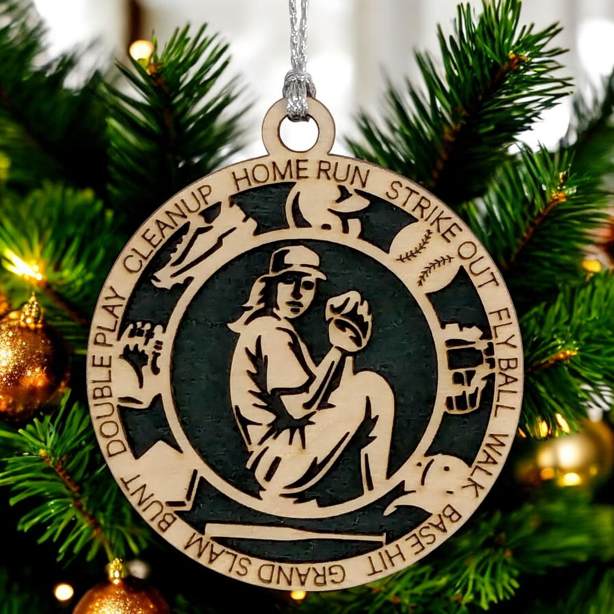 3" Female Baseball Pitcher Icons Wood Ornament