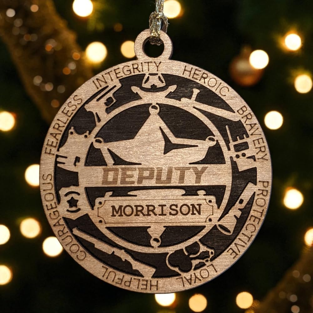 Personalized 3" Deputy 6-Pt Badge Wood Ornament - Solid Backing