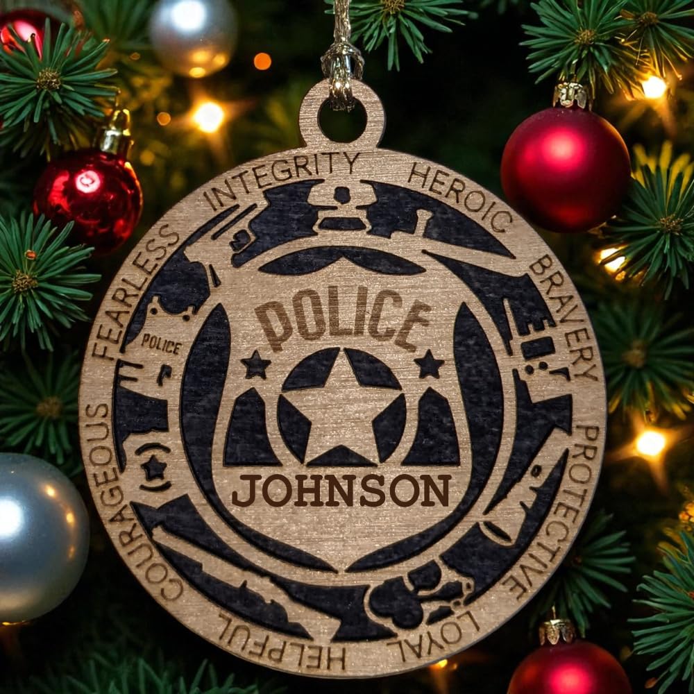 Personalized 3" Police Wood Christmas Ornament - Solid Backing