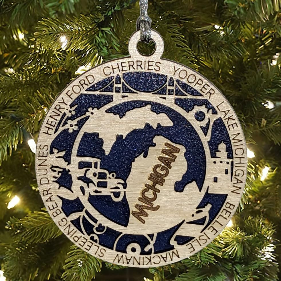 3" Michigan State Pride Christmas Ornament, Wood
