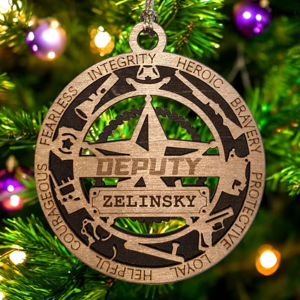 Personalized 3" Deputy 5-Pt Badge Wood Ornament - Cut Layer
