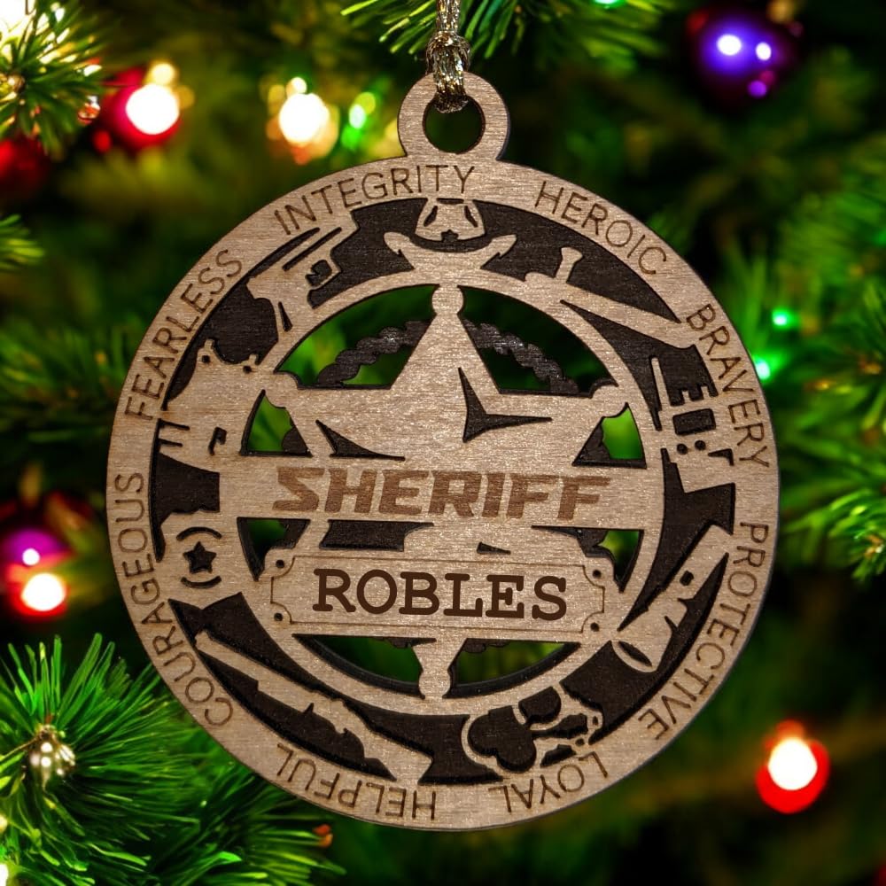 Personalized 3" Sheriff 6-Pt Star Wood Ornament - Cut Layer