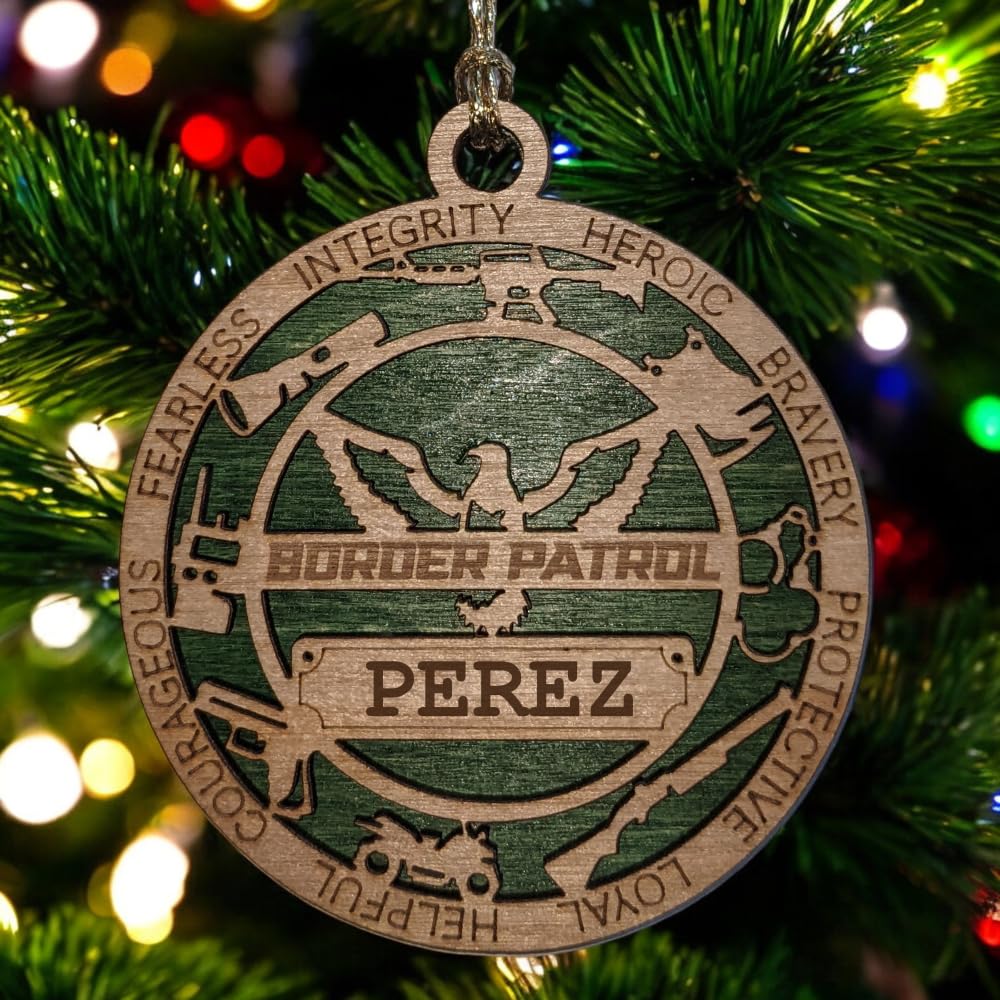 Personalized 3" Border Patrol Wood Ornament - Solid Backing