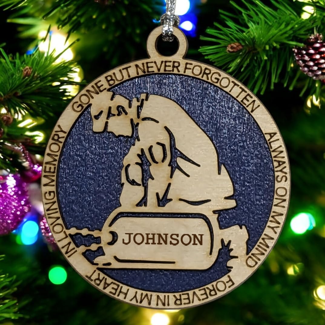 3" Kneeling Soldier Memorial Ornament, Custom Dog Tag