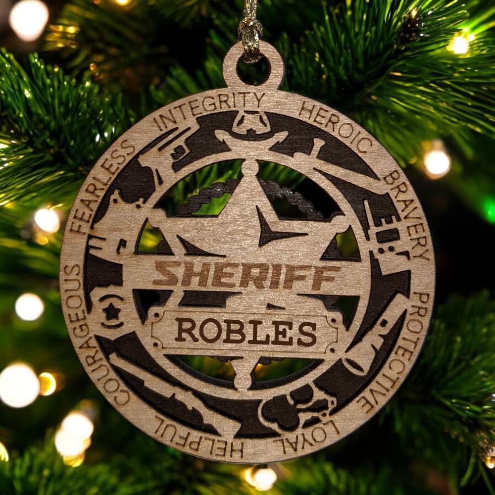 Personalized 3" Sheriff 6-Pt Star Wood Ornament - Cut Layer