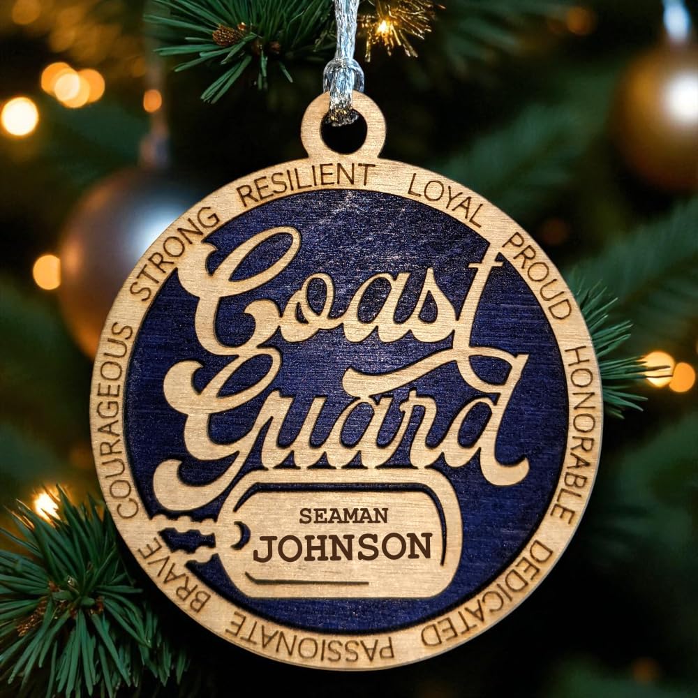 3" Coast Guard Script Ornament, Dog Tag, Custom Border