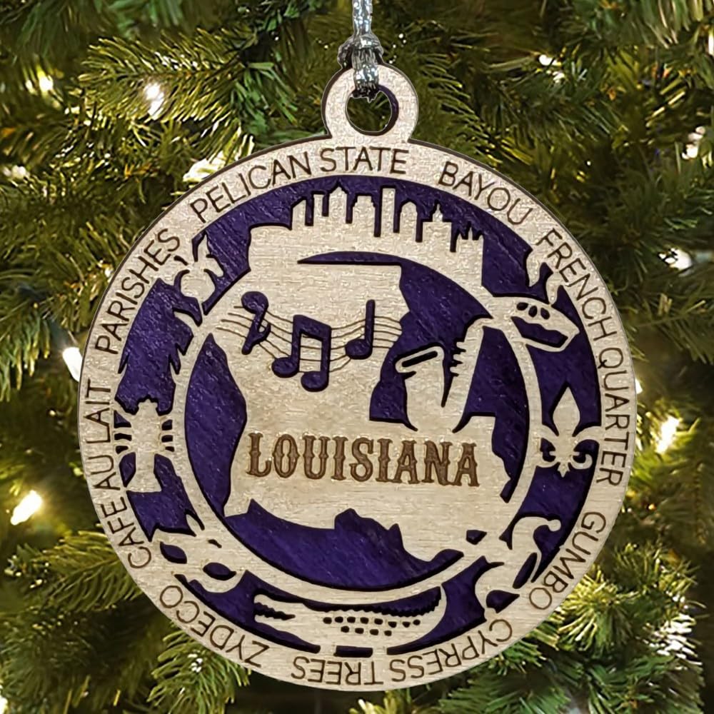3" Louisiana State Pride Christmas Ornament, Wood