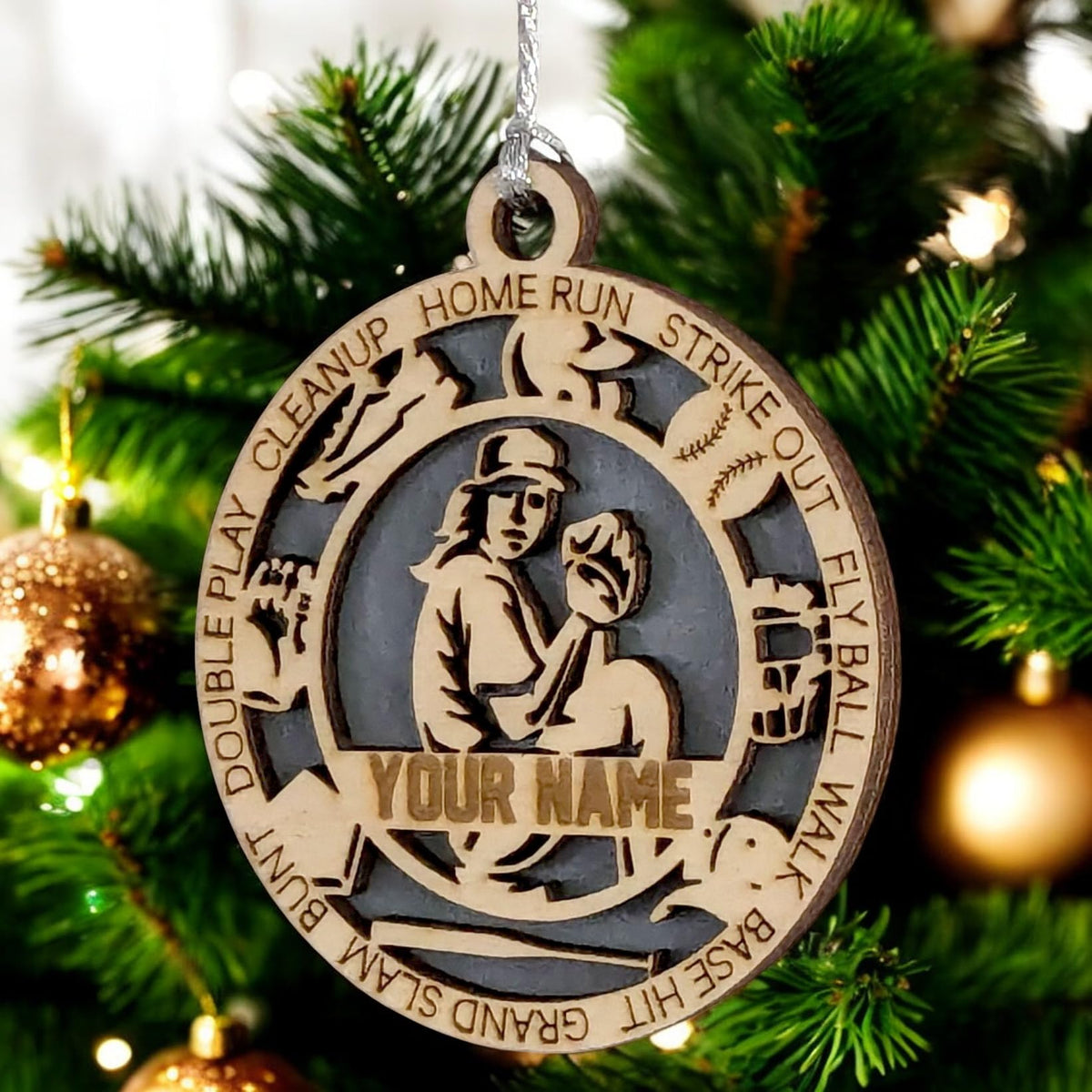 3" Personalized Pitcher Icons Wood Ornament