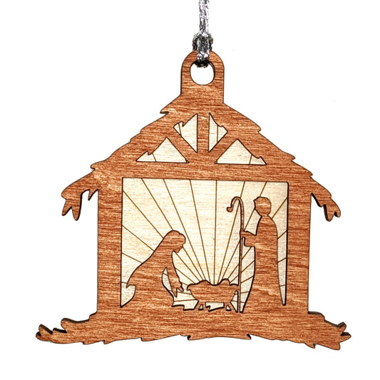 3" Nativity Stable Wood Ornament / Car Charm