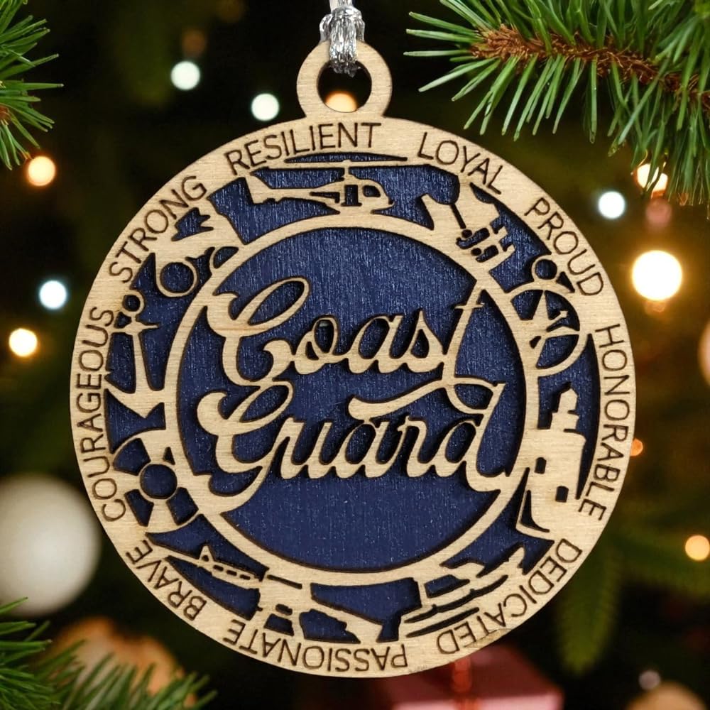 3" Coast Guard Script Ornament, Icons, Solid Blue