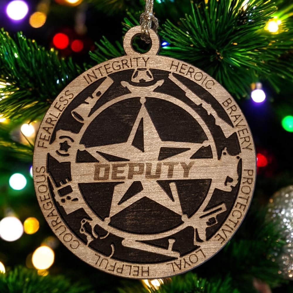 3" Deputy 5-Pt Badge Wood Ornament - Solid Backing