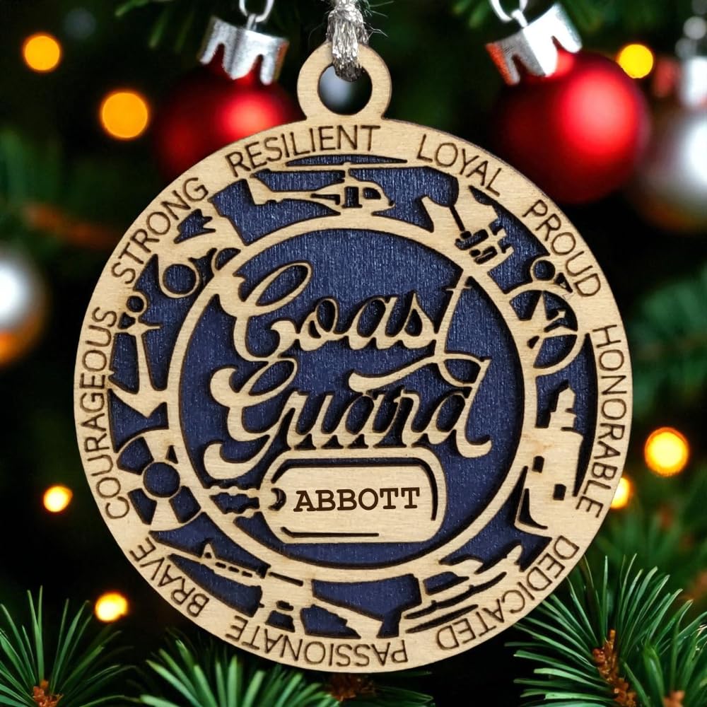 3" Coast Guard Script Ornament, Icons, Dog Tag, Custom Border