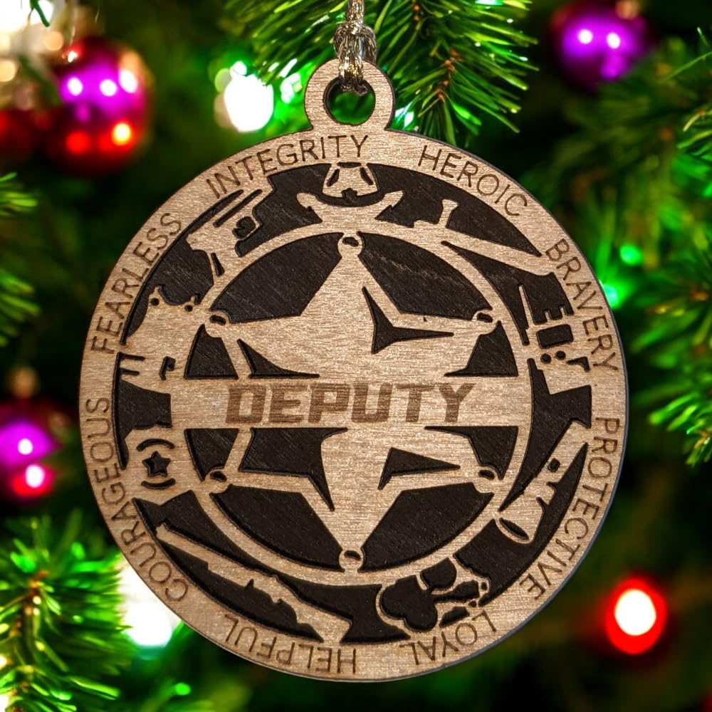 3" Deputy 6-Pt Badge Wood Ornament - Solid Backing
