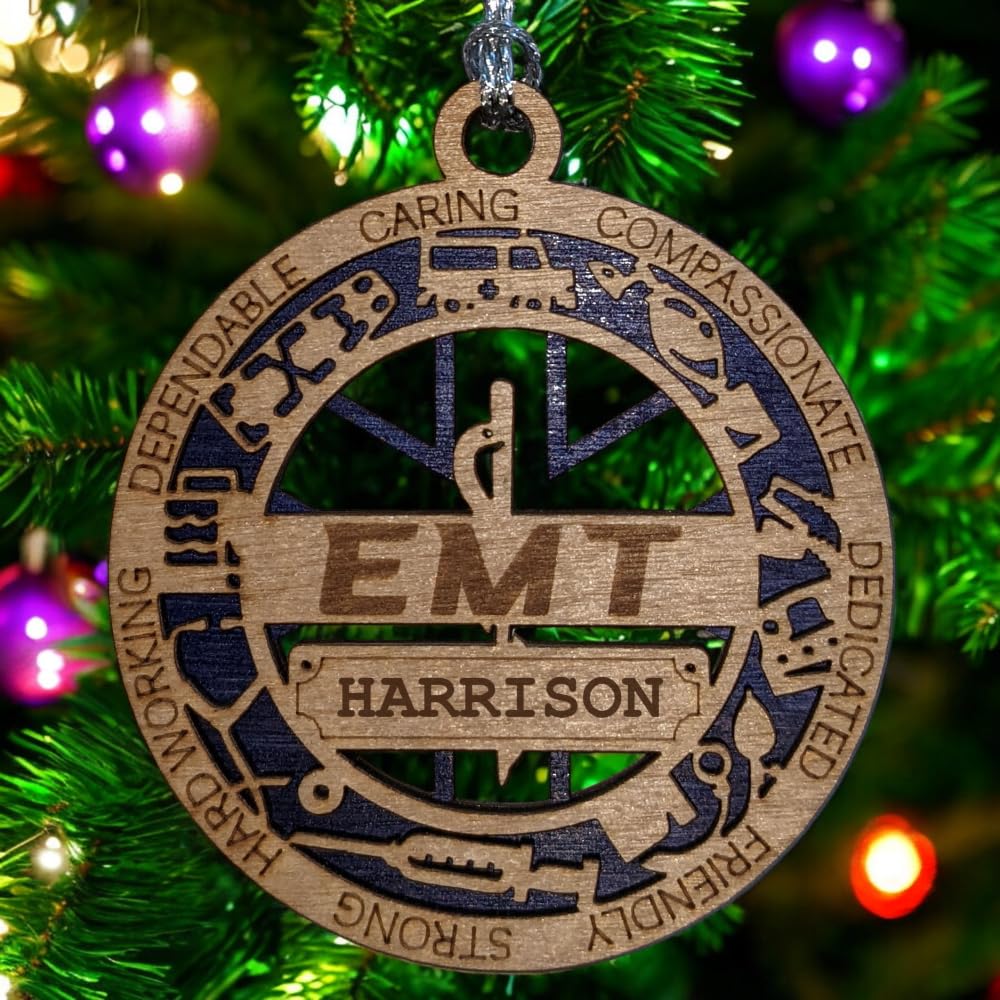 Personalized 3" EMT Wood Christmas Ornament - Cut Layer