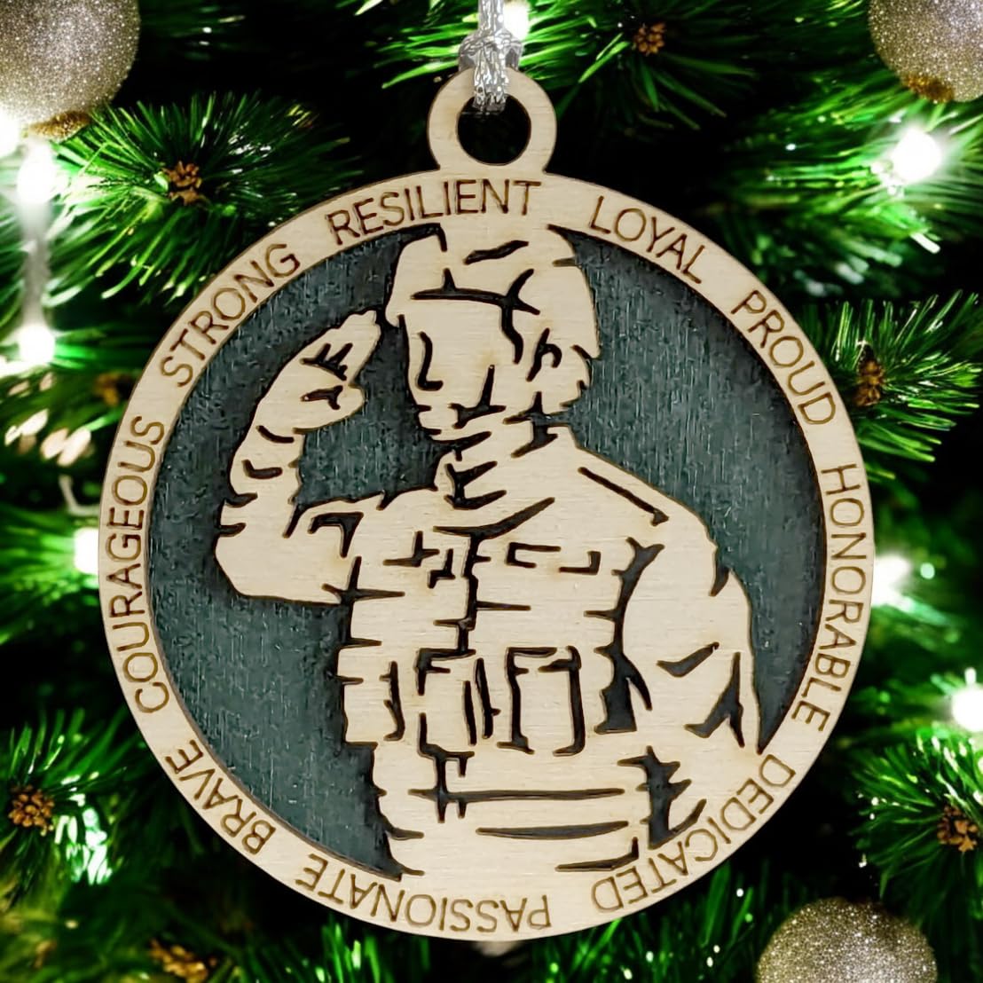 3" Female Army Soldier Wood Ornament
