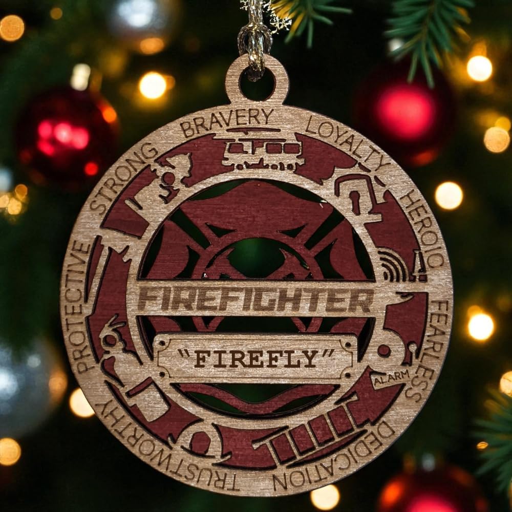 Personalized 3" Firefighter Wood Ornament - Cut Layer