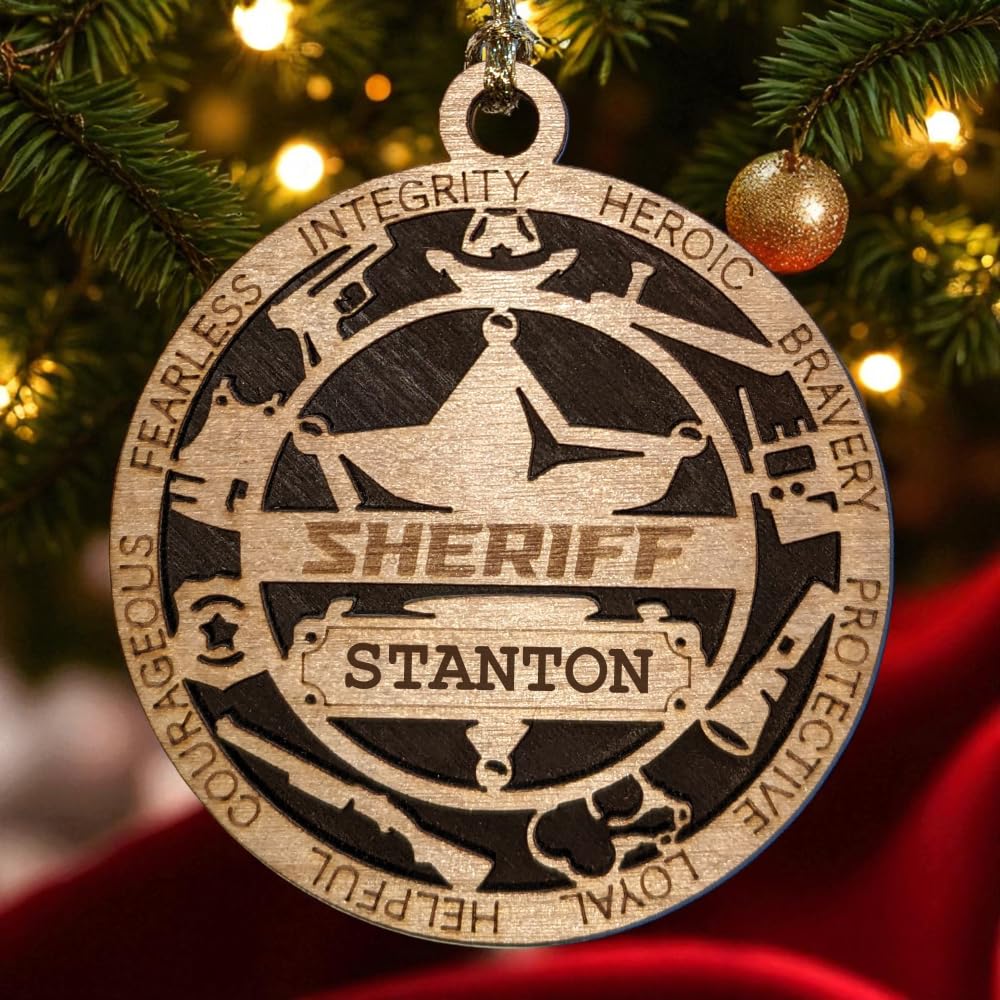 Personalized 3" Sheriff 6-Pt Star Wood Ornament - Solid Backing