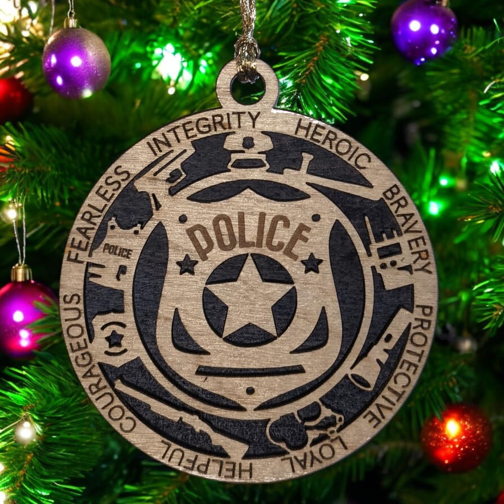 3" Police Wood Christmas Ornament - Solid Backing