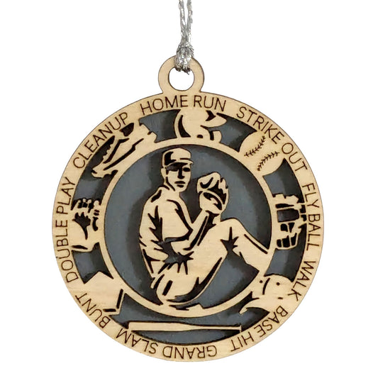 3" Male Baseball Pitcher Icons Wood Ornament