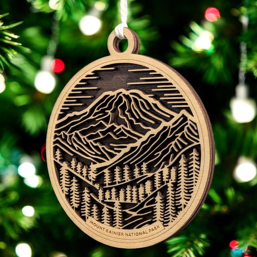 Mount Rainier National Park 3.5" Wood Christmas Ornament