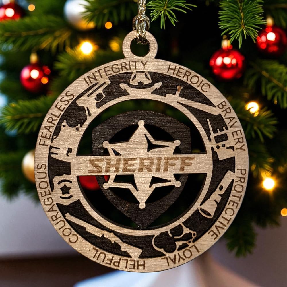 3" Sheriff 6-Pt Star Wood Ornament - Cut Layer