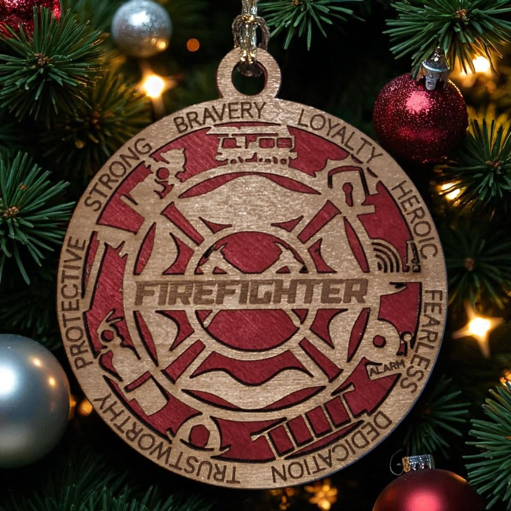 3" Firefighter Wood Ornament - Solid Backing