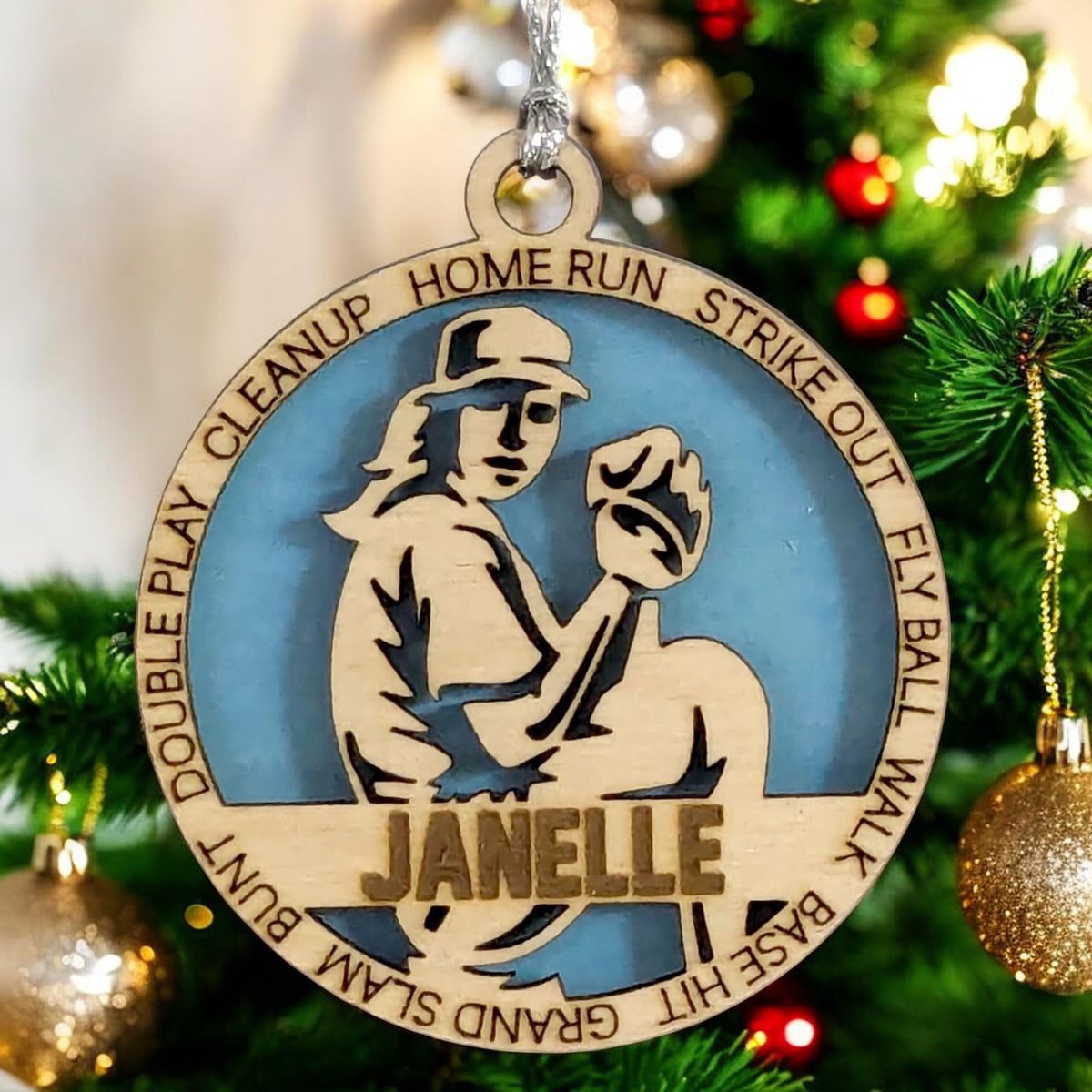 3" Personalized Female Pitcher Wood Ornament