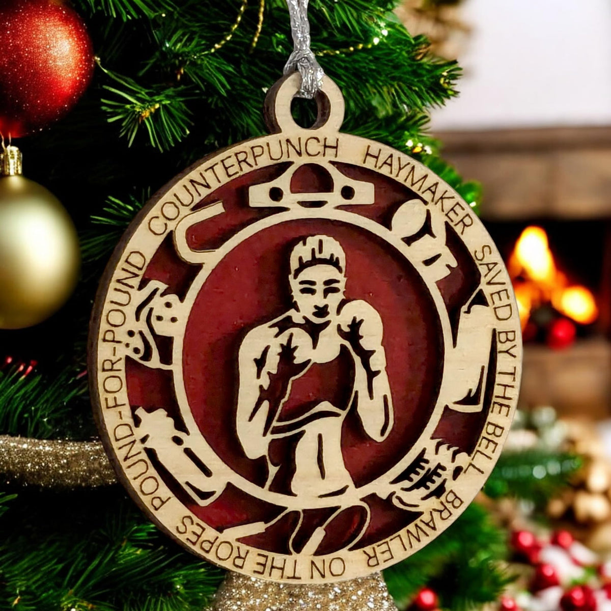 3" Female Boxer Icons Wood Ornament