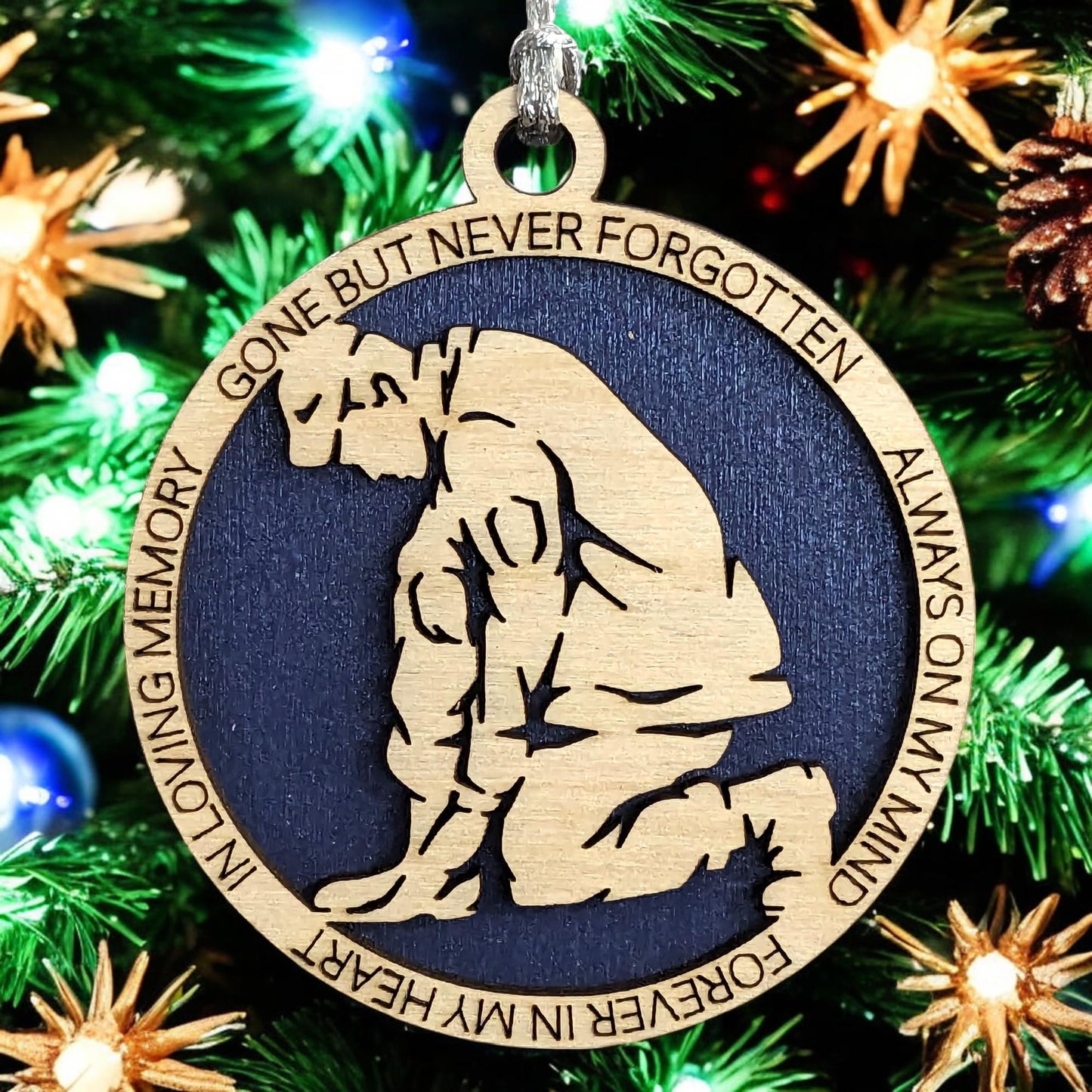 3" Kneeling Soldier Memorial Wood Ornament