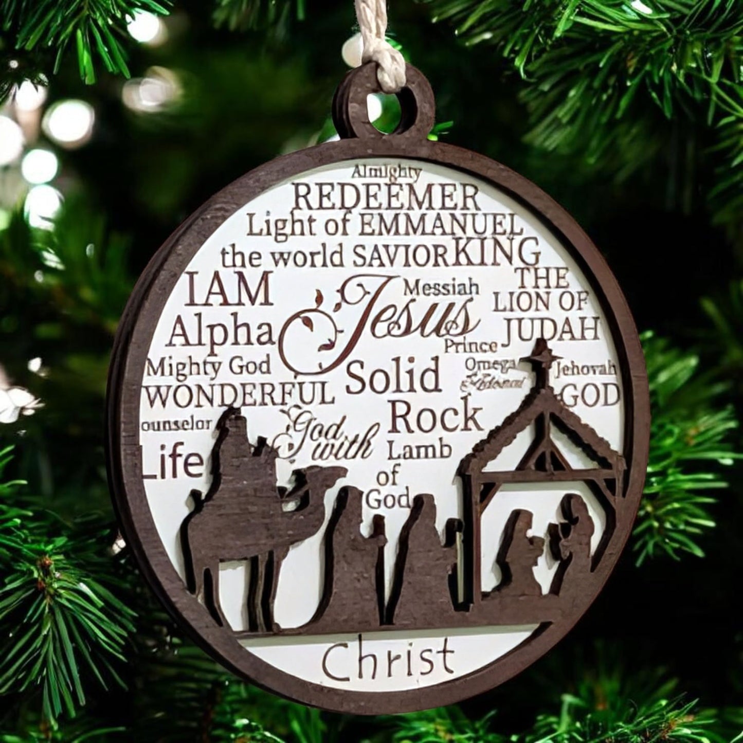 3" Wise Men at the Manger Wood Christmas Ornament