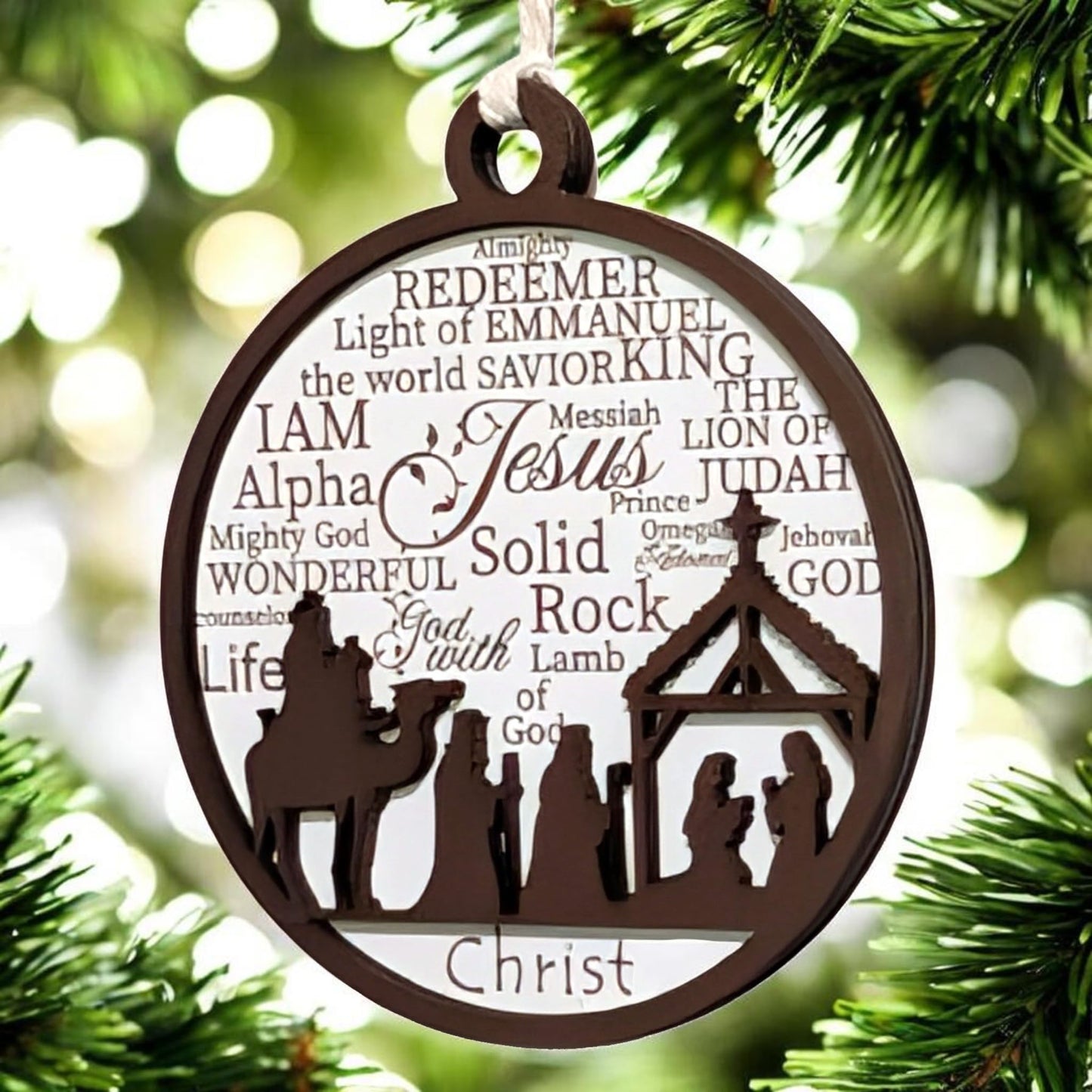 3" Wise Men at the Manger Wood Christmas Ornament