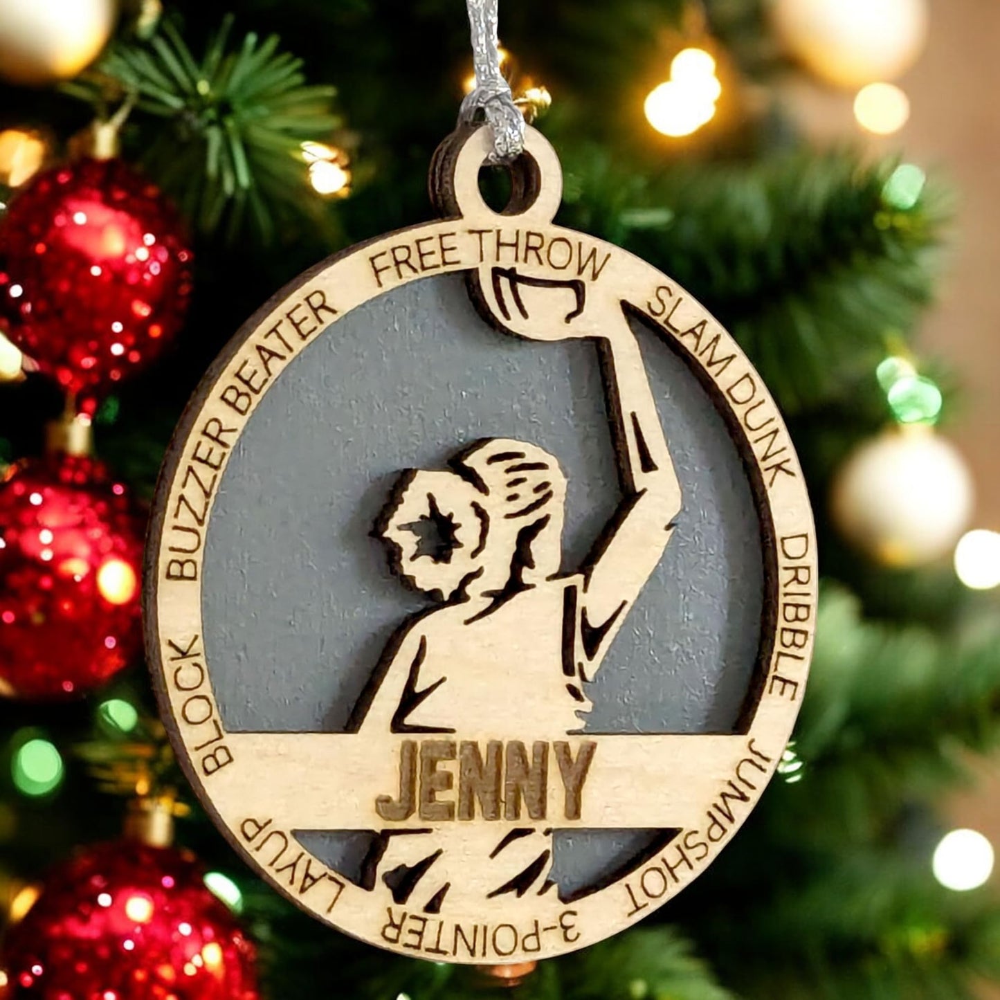 3" Custom Female Basketball Player Wood Ornament