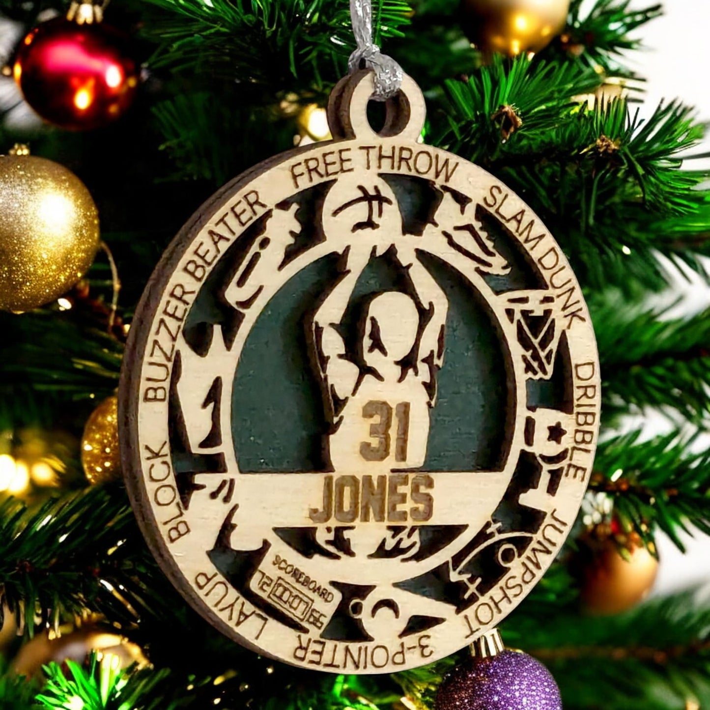 3" Custom Male Basketball Icons Wood Ornament