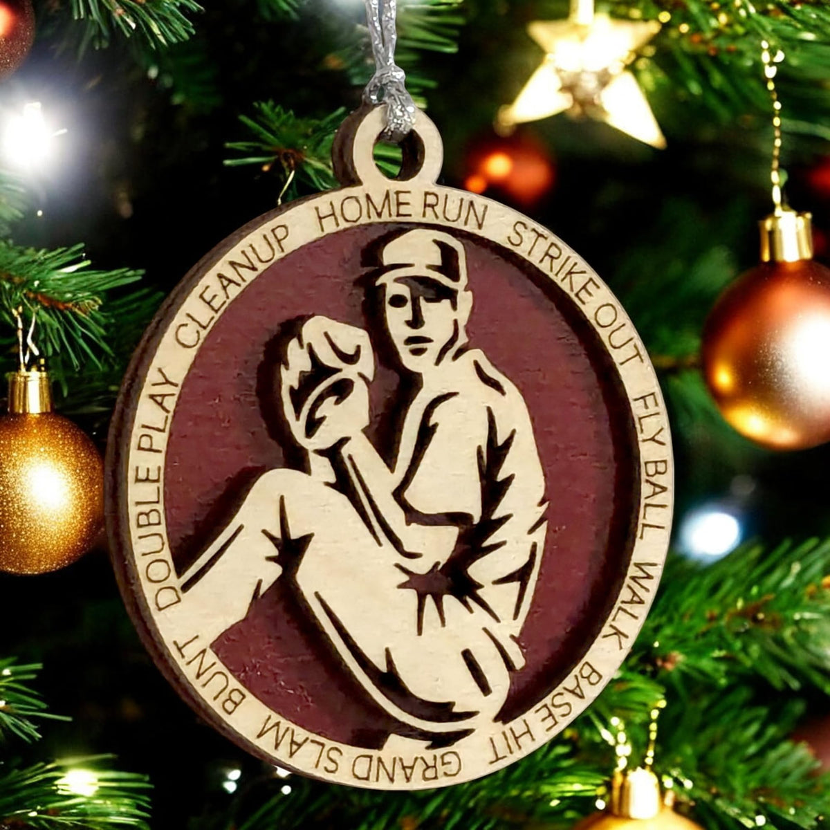 3" Male Righty Baseball Pitcher Wood Ornament