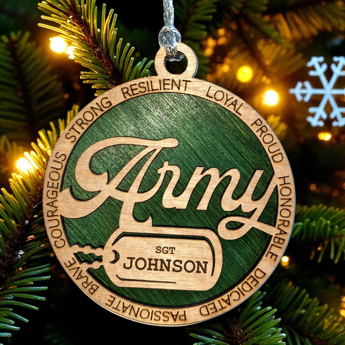 3" Army Script Ornament, Custom Dog Tag
