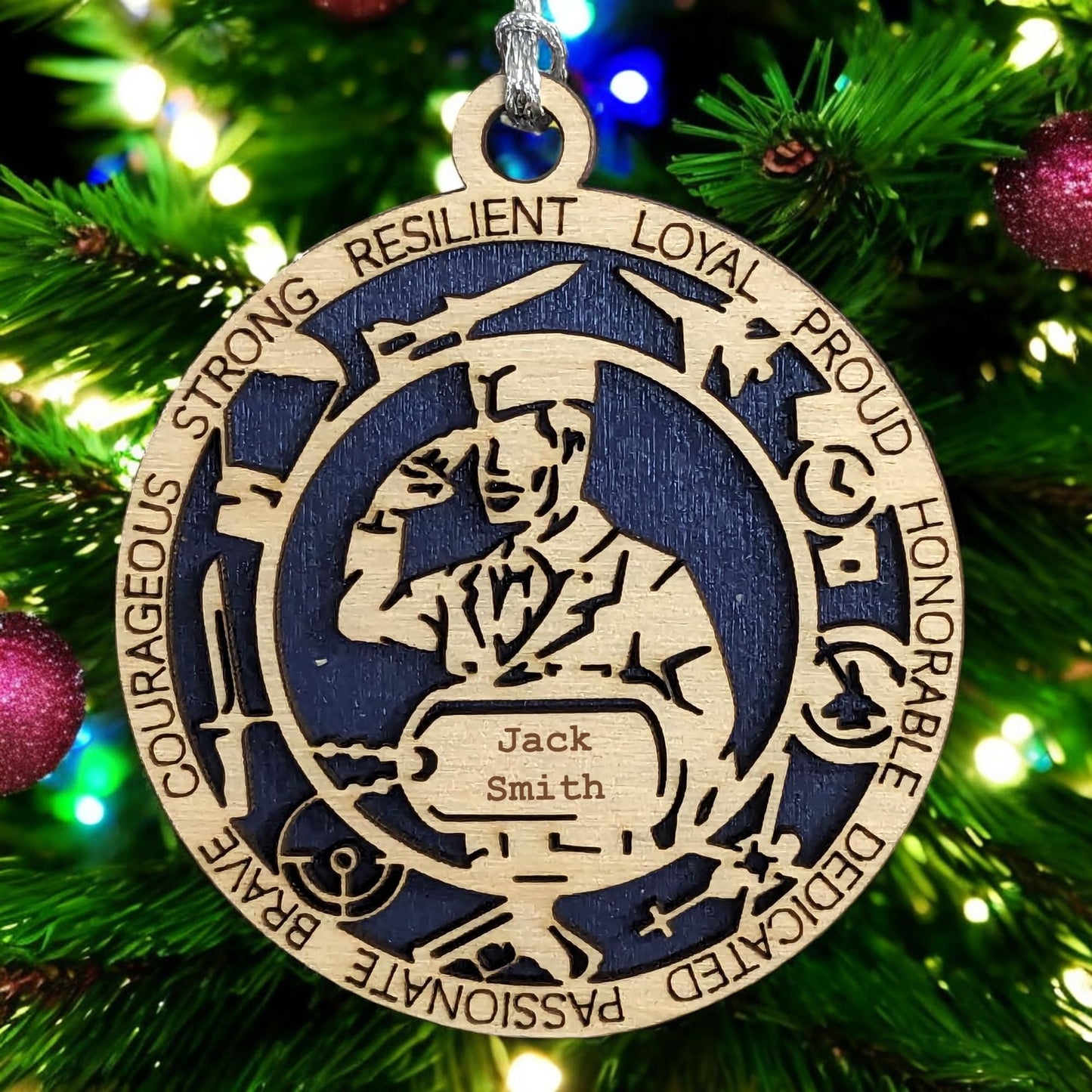 3" Air Force Airman Wood Ornament - Custom Dog Tag
