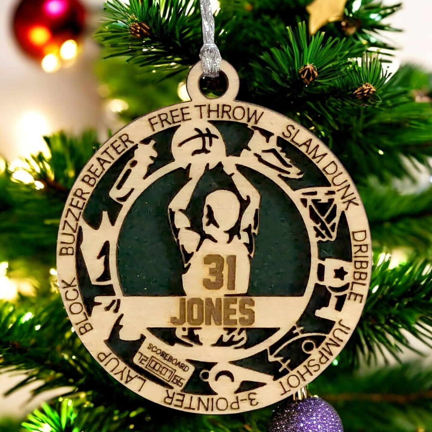 3" Custom Male Basketball Icons Wood Ornament