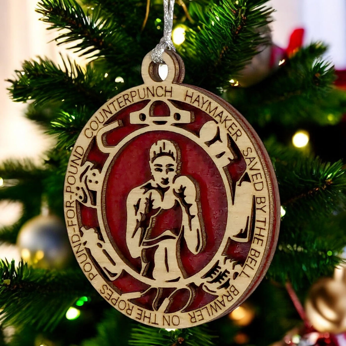 3" Female Boxer Icons Wood Ornament