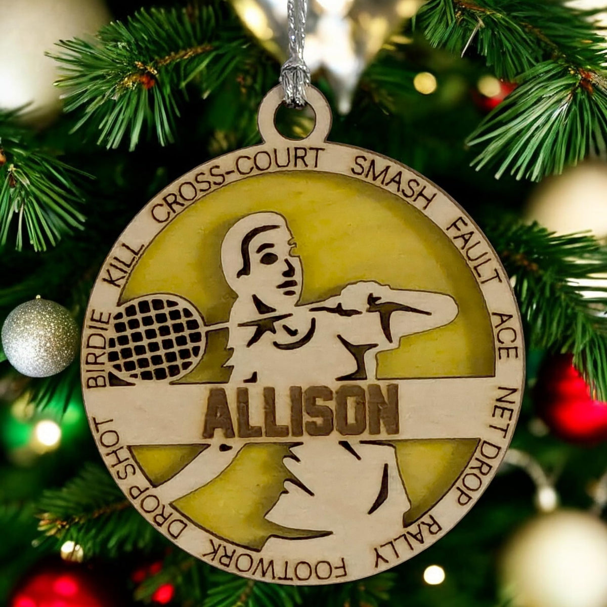 Handmade 3" Custom Name Female Badminton Ornament