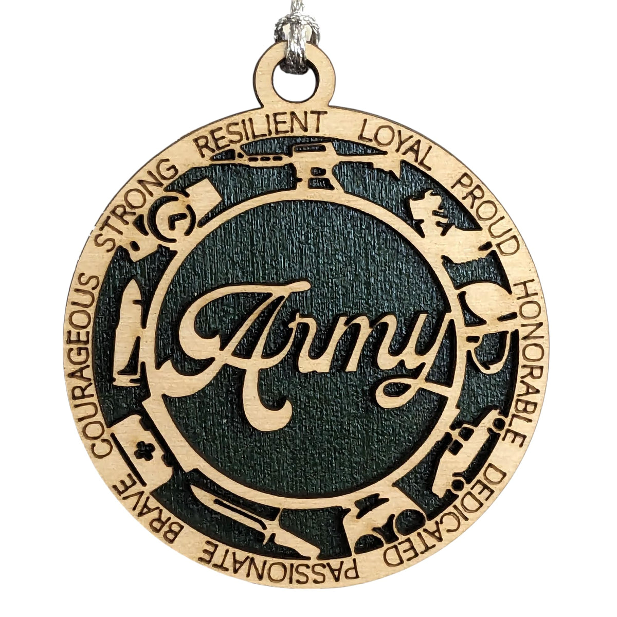3" Army Script Ornament, Icons, Wood