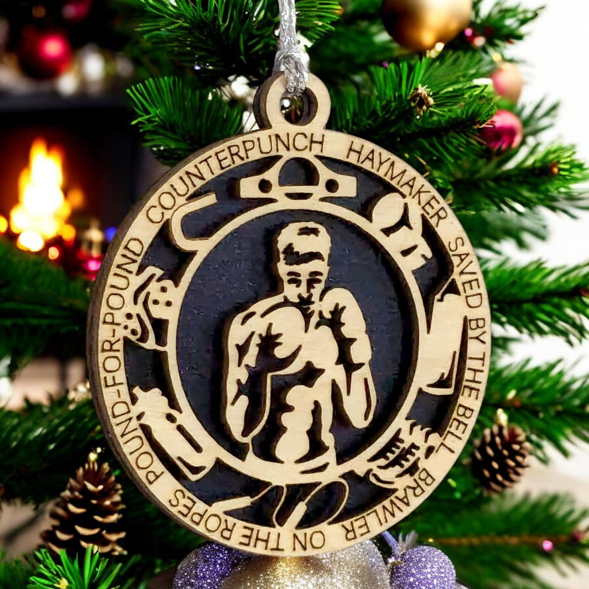 3" Male Boxer Icons Wood Ornament